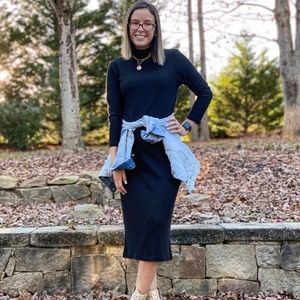 A New Day Black Ribbed Midi Dress (XS)